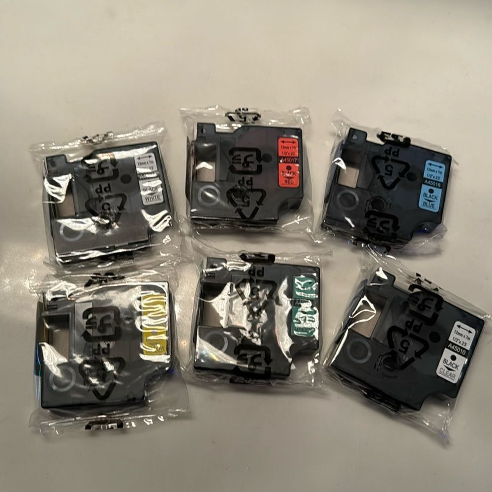 Label Tape for Dynamo D1 Label Maker 6 pack 1/2”x23’ Combo Color Set NEW